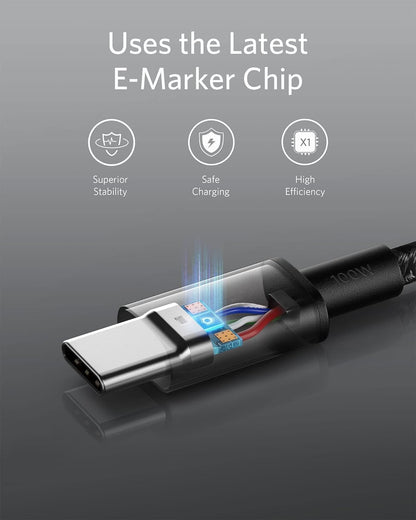 Anker USB C to USB C Charger Cable (6ft/1.8m Nylon), 100W USB 2.0 Type C fast Charging Cable for MacBook Pro, iPhone 17/16/15, iPad Pro, Samsung Galaxy,and More