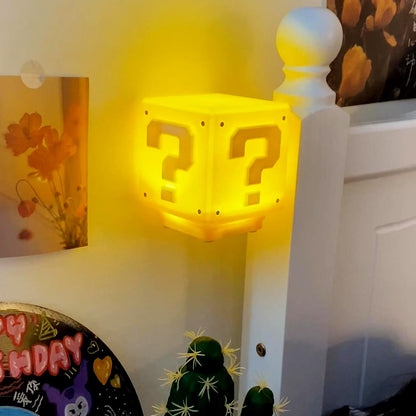 hopanrel Super Bros Question Block Lamp,Square LED Night Light with USB Cable,Table Lamp with Play Game Coin Sound Effect,Bedside Lamp Decor Toy Gift for Boy Girls