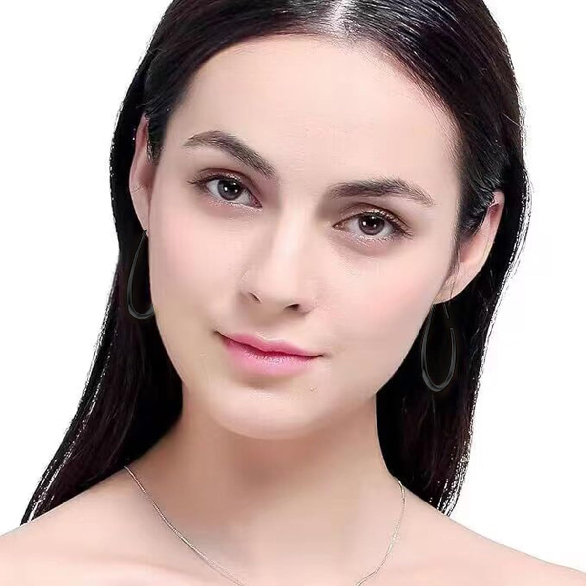 Lightweight Teardrop Hoop Earrings for Women - 14k Gold/White Gold Plated Large Oval Pull Through Hoop Earrings High Polished Statement Jewelry Gift for Women (black 50 * 30)