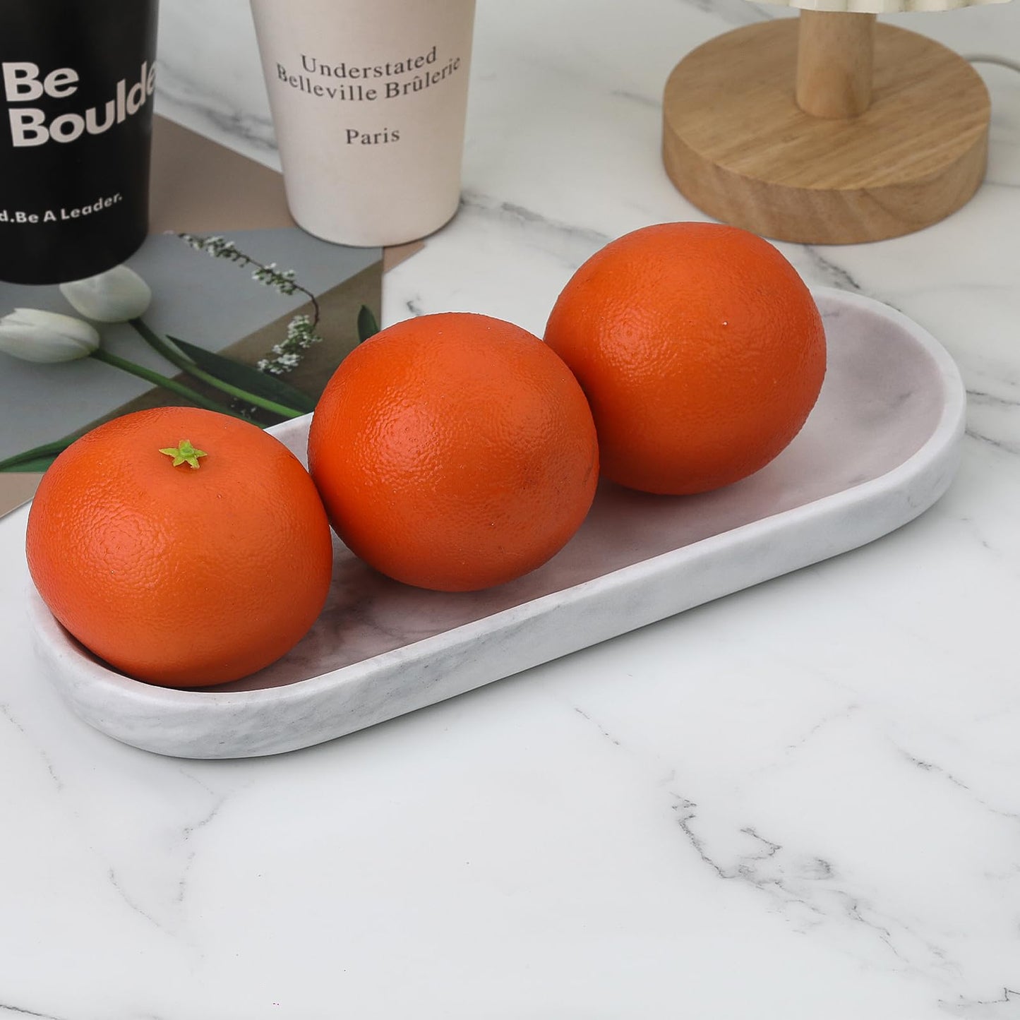 NEAMVCT Decorative White Marble Bowl, 10.6" x 4.3" Hand-Polished Natural Stone Bathroom Vanity Tray– Multi-Purpose Candy Bowl, Smudge Bowl, Key Bowl for Bathroom Countertop, Dresser, Coffee Bar