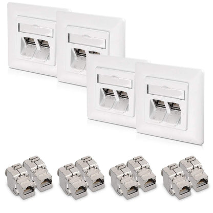 kwmobile Keystone Module Kit - Includes (8) CAT6A Shielded Keystone Jack RJ45 Ethernet Module 10G + (4) 2-Port Wall Plate and Shielded Metal Housing