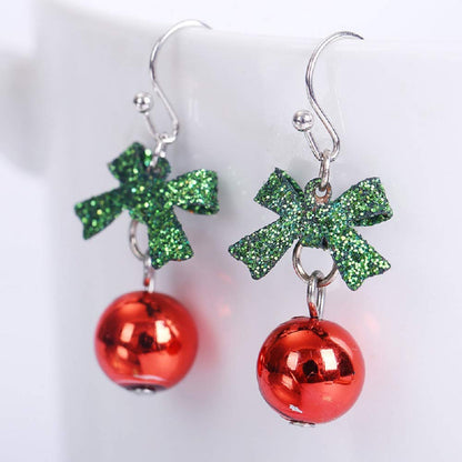 Ribbon Bow Festive Red Green Ball Ornament Dangle Drop Earrings for Women Cute Bowknot Fish Hook Dangling Hypoallergenic Christmas Festival Jewelry Gifts for Bff Daughter Thanksgiving