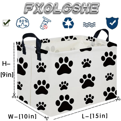 FXOCSHE Rectangular Dog Basket,Nursery Hamper,Collapsible canvas kids toy storage box,Kids room storage basket,Pet decor(Dog paw)