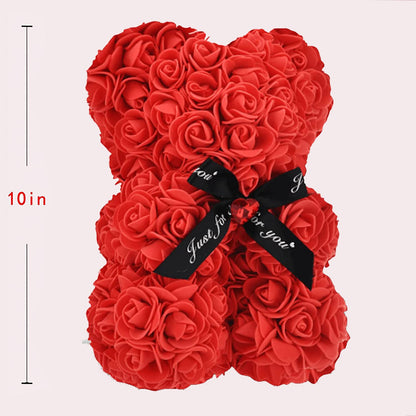 Lgv Flower Rose Bear,Romantic Gift for Valentine's Mother's Day, Christmas, Birthday,Girl Friend Her Mom Female Wife with Artificial Heart-Shaped Diamonds Red