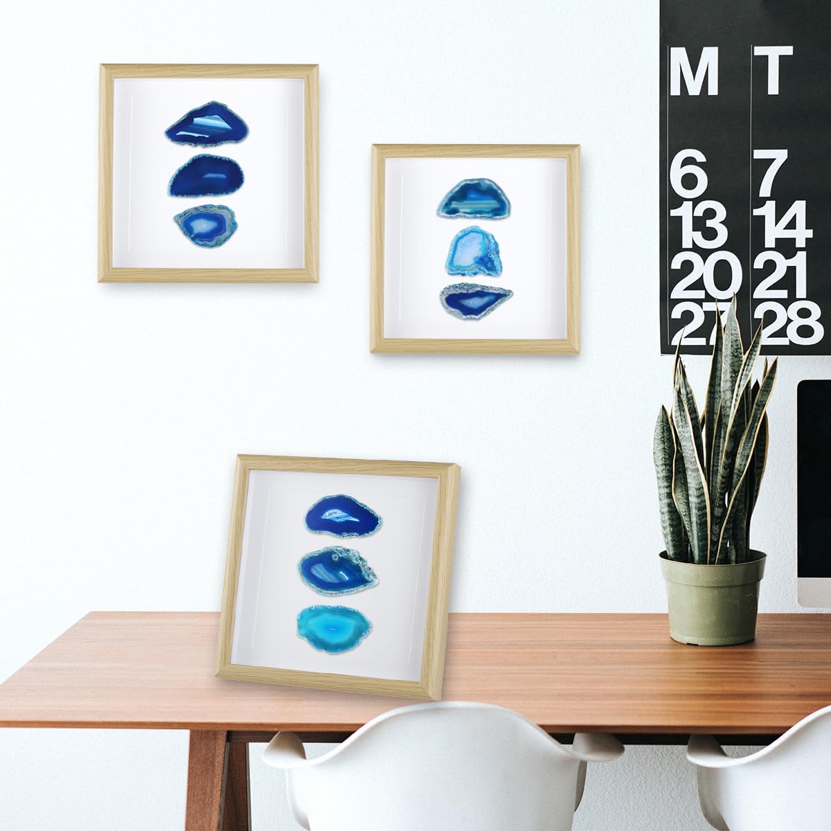 Nupuyai 8.7 Inches Framed Agate Slice Wall Art, Agate Geode Slices Stone Picture Frame Panel Tabletop Wall Decor for Living Room, Bedroom, Office, Spiritual Healing Gift, Blue