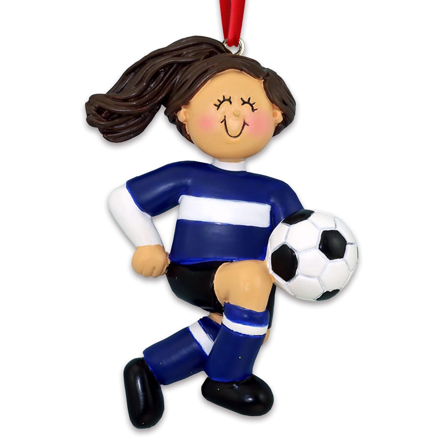 3D Girl Soccer Ornaments for Christmas Tree - Personalized Soccer Ornament 2025 Personalized Christmas Ornaments for Kids Gifts for Girls Custom Name & Year Brunette Player with Blue Jersey Keepsake
