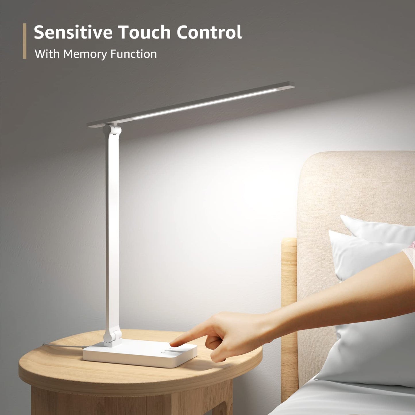 Lepro LED Desk Lamp, Desk Lamp with Power Adapter, 655lm, Desk Lamps Office with USB Charging Port, 5 Brightness Levels x 3 Colour Mode, Touch Control Daylight Lamp for Office, Nails, Study, Bedroom