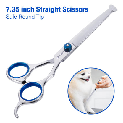 CADABY 5 in 1 Dog Grooming Scissors with Safety Round Tips,Dog Grooming Scissors Kit, 4CR Stainless Steel Professional Pet Grooming Shears for Dog, Cat,Sharp and Durable