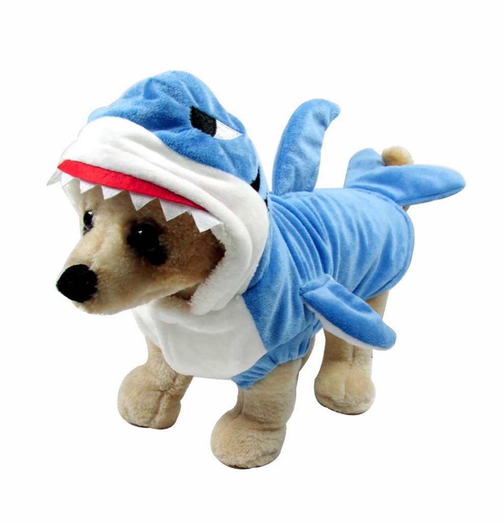 Mogoko Funny Dog Cat Shark Costumes, Pet Halloween Christmas Cosplay Dress, Adorable Blue Shark Pet Costume,Animal Fleece Hoodie Warm Outfits Clothes (S Size)