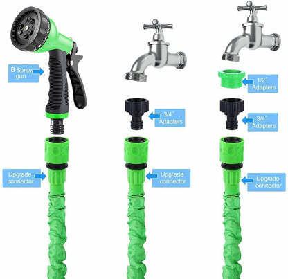 Yiting Expandable Garden Hose 25ft/50ft/100ft/125ft/150ft/200ft, 3 Times Flexible Expanding Magic Garden Water Hose Pipe with 8 Function Spray Nozzle and 3/4"&1/2" Hose Connect Fittings (Green, 25FT)