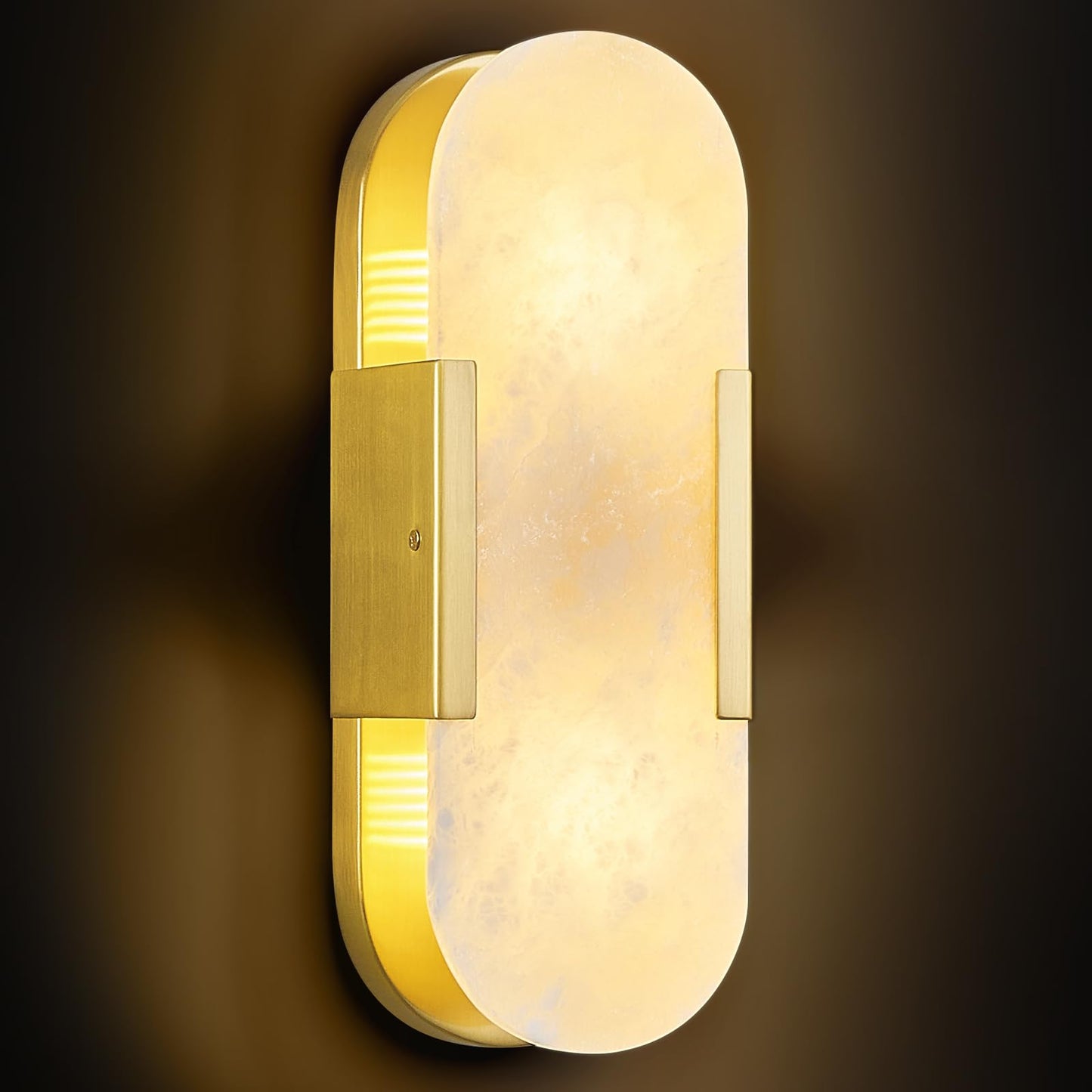 PNJXSRJH Natural Alabaster Wall Sconces, Modern Marble Gold Wall Sconce 14 inch Indoor Wall Lighting for Bedroom Bathroom Living Room Stairs (1-Pack)