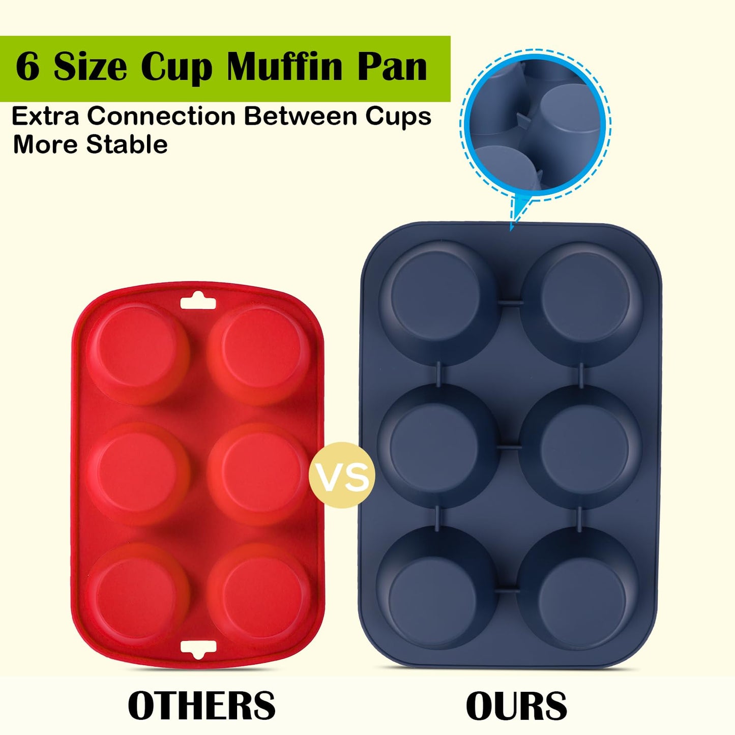 2 Pack Deep and Jumbo Muffin Tray 6 Cup Large Silicone Muffins Pan, Non-Stick Giant Cupcake Tin, Silicon Mould Bakeware, Baking Case for Yorkshire Pudding, Bun, Cupcakes, 27.8 x 19 x 5 cm (Grey)