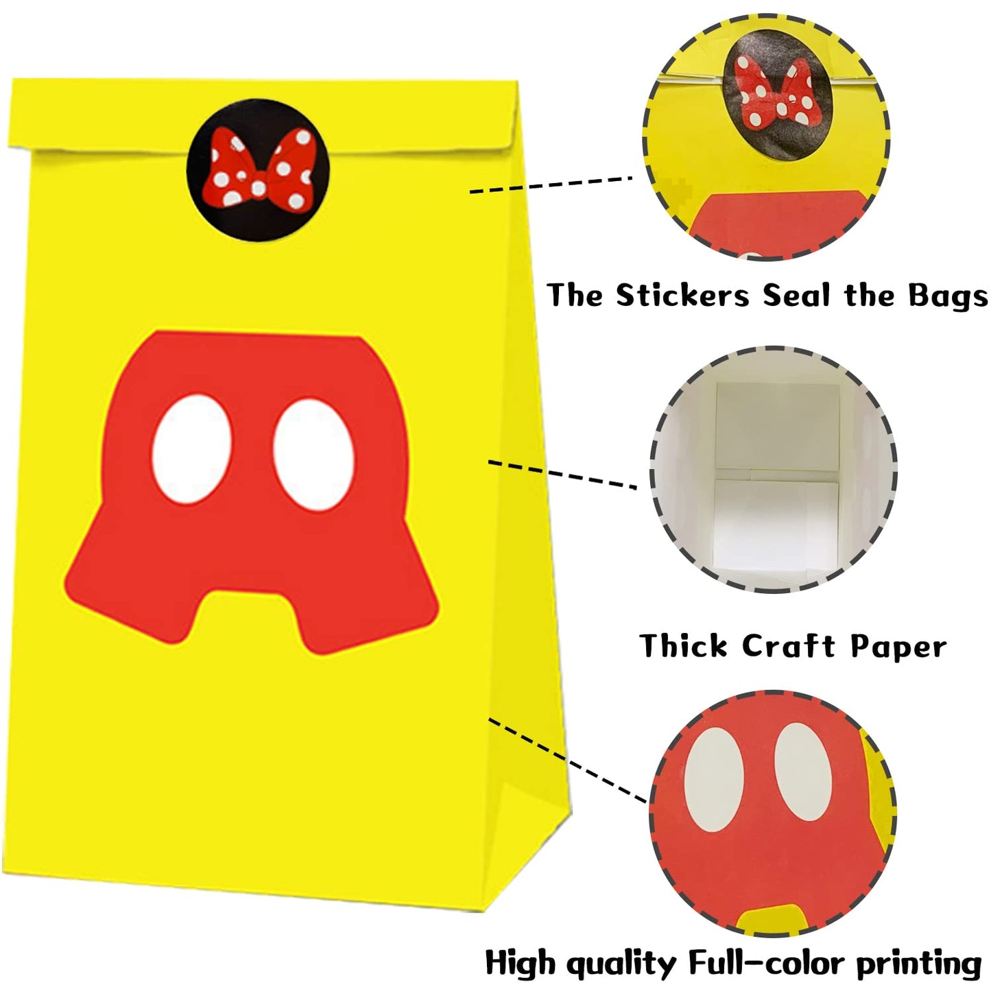 Einponny 24Pcs Mouse Party Bags with Stickers Paper Supplies Favors Cookie Chocolate Candy Snack Bags For Birthday Party Decoration Supplies