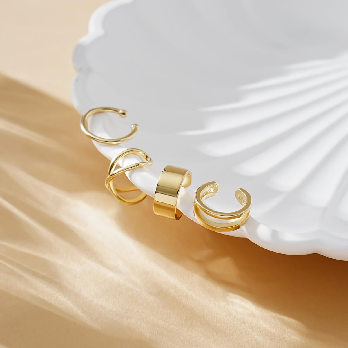 Ear Cuffs 18K Gold Plated 925 Sterling Silver Fake Ear Cuffs Non Piercing Ear Conch Clip on Cartilage Earrings for Women Men 4 Various Styles