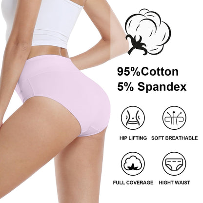 coskefy Underwear Women, High Waisted Cotton Knickers Ladies Full Briefs Soft Panties Slight Tummy Control Pants 5 Pack M