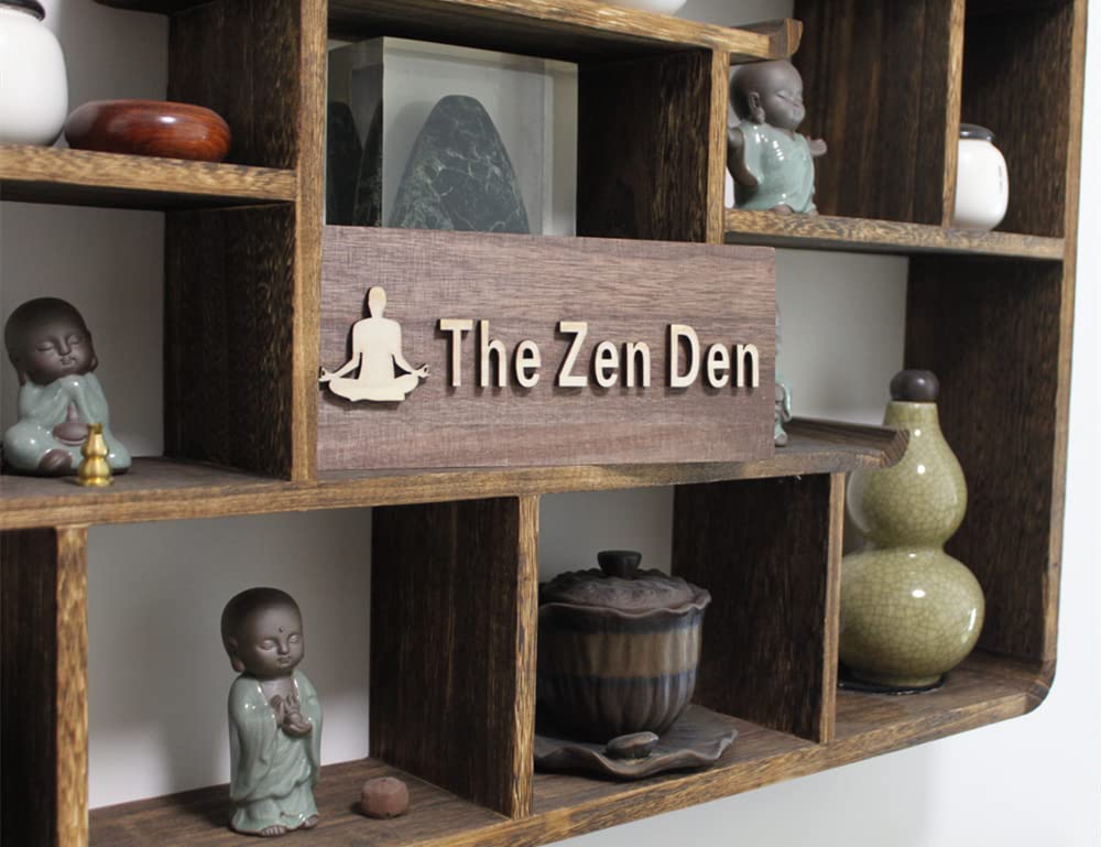 FIREFLYWEB The Zen Den signs Room Decor Meditation in Progress Wall Hanging Sign,Inspirational Wooden Door Plaque for Yoga Studio Bedroom Decoration (Brown)