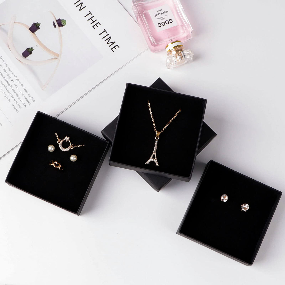 Sdootjewelry Black Jewelry Boxes Bulk 12 Packs, Jewelry Gift Box with Foam, Small Jewelry Boxes for Gifts, 3.5'' × 3.5'' × 1.2''