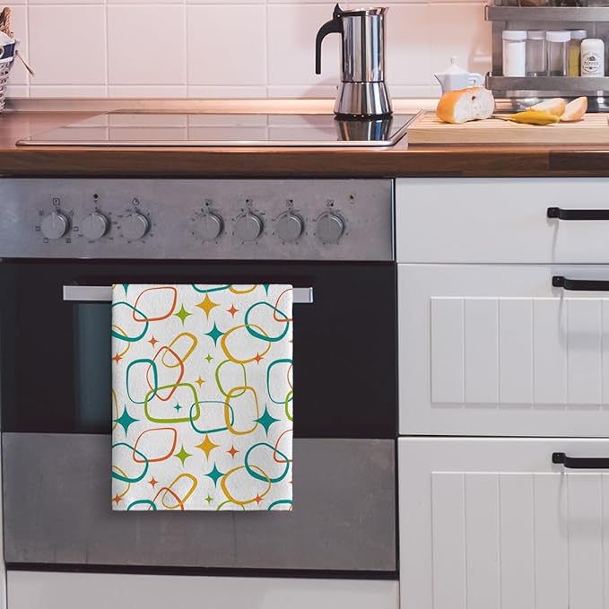 Mid Century Modern Kitchen Towels Set of 2, Absorbent Hand Towels, Retro Dish