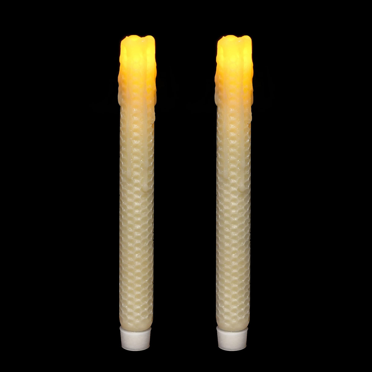 GiveU Taper Candles-Led Melted Dripping Honeycomb Flickering Flameless Candles with Timer,9 inch Tall,Ivory,Pack of 2