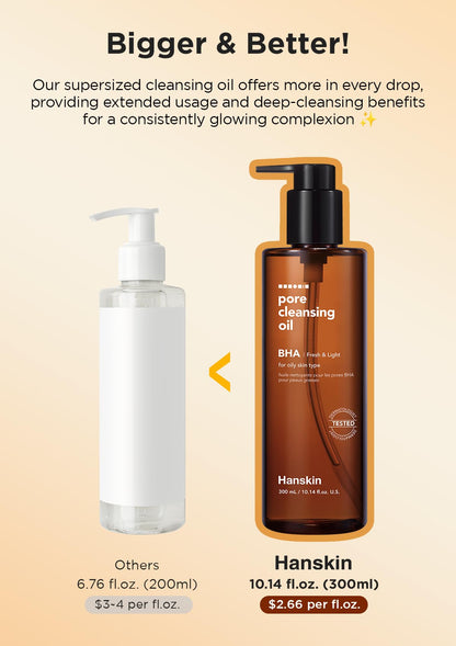 Hanskin BHA Pore Cleansing Oil, Gentle Blackhead Cleanser and Makeup Remover for Combination and Oily Skin, Korean Skincare [BHA/10.14 oz]