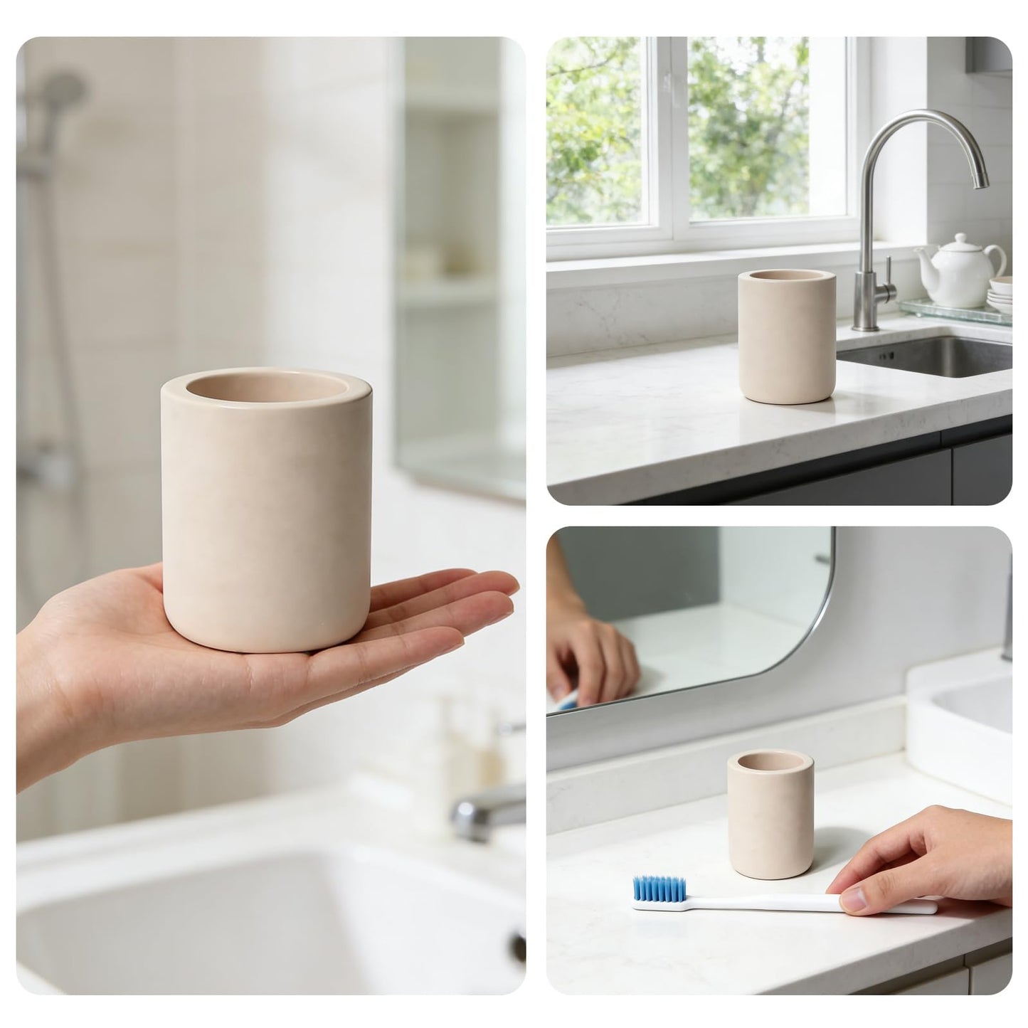 2 Pack Beige Diatomite Toothbrush Holder, Stone Toothbrush Holder for Bathroom, Fast-Drying Countertop Organizer for Electric Toothbrushes, Toothpaste & Cups