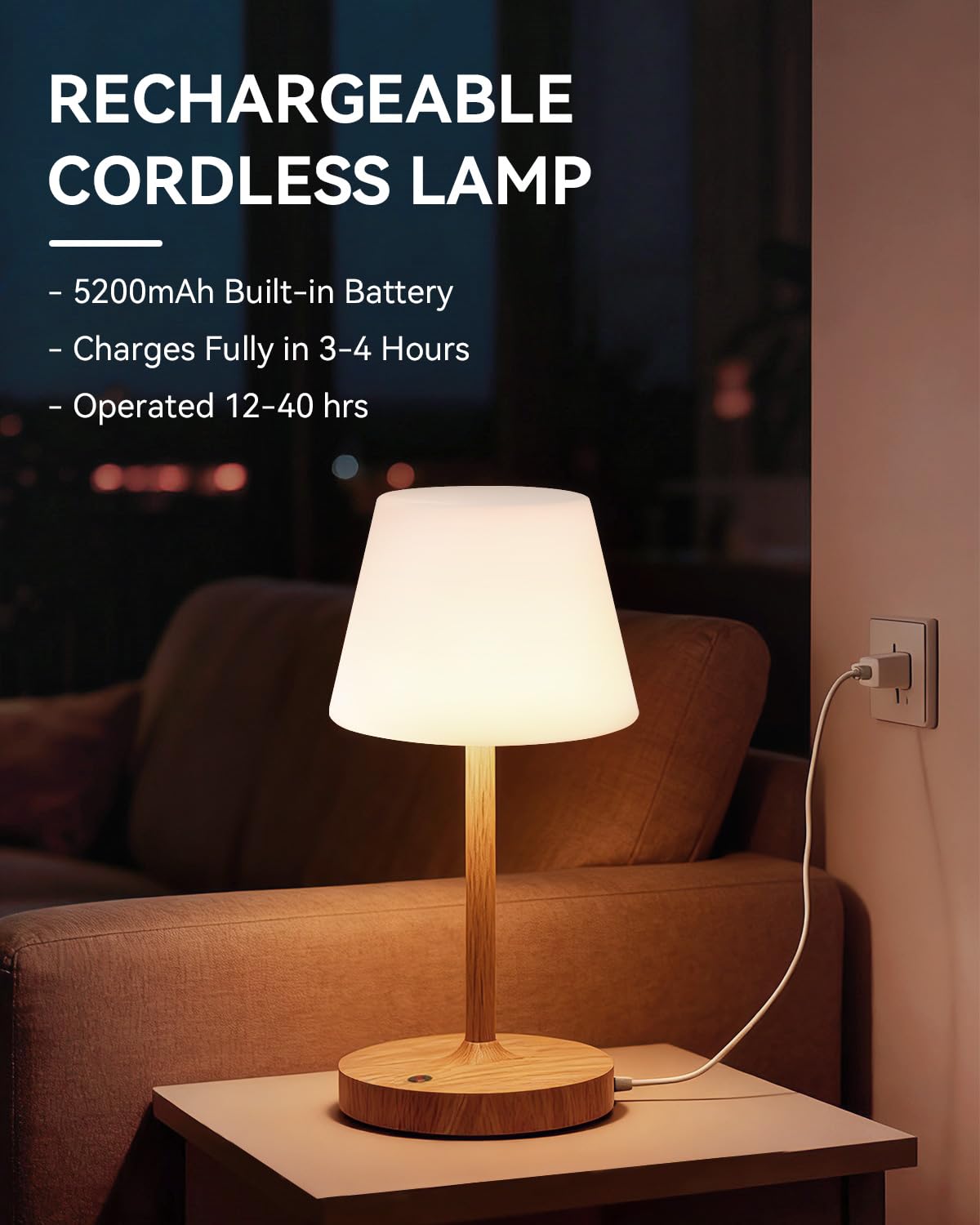 SAIWEYA Outdoor Waterproof Shower Lamp, 5200mAh Cordless Rechargeable Table Lamp with Touch Dimming, IP65 Wireless LED Night Light for Patio, Camping, Bathroom, Restaurant & Kitchen