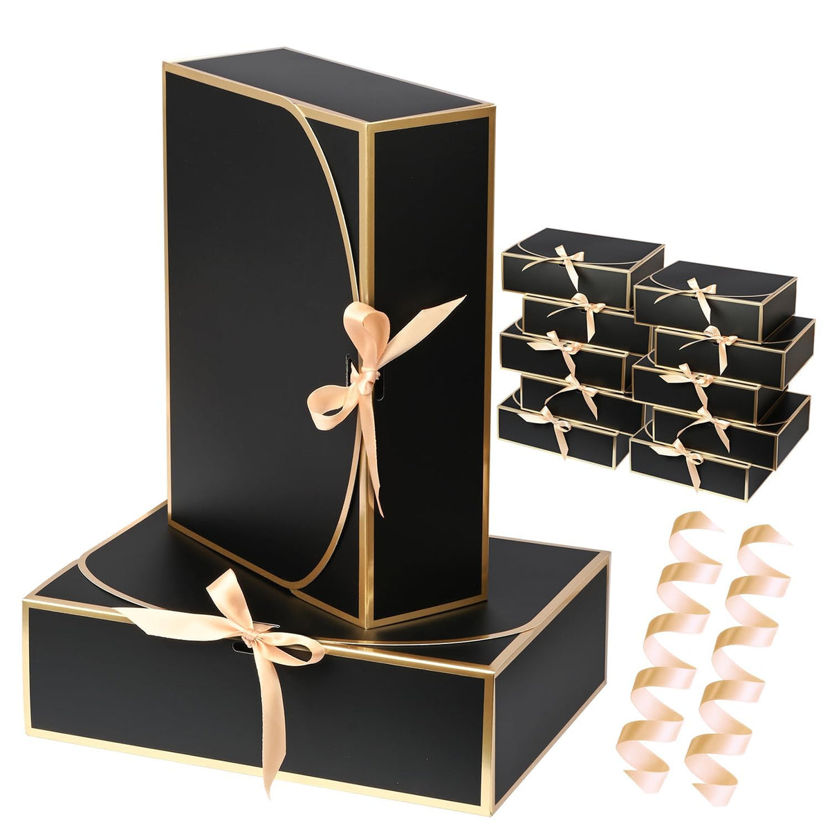 WLUSEAXI 10 Pack Gold Foil Large Gift Boxes with Lids, 12.6x9.8x3.1 Inch Luxury Bridesmaid Proposal Box, Black Gift Boxes for Presents, Wedding, Baby Shower, Birthday Party
