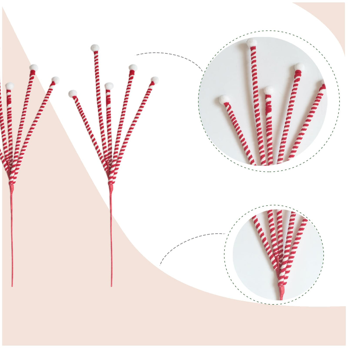 Egolot 12 PCS Christmas Candy Cane Picks for Christmas Tree Topper, Red White Picks Sprays for Xmas Wreath DIY Vase Centerpieces, Candy Cane Ornaments Decorations
