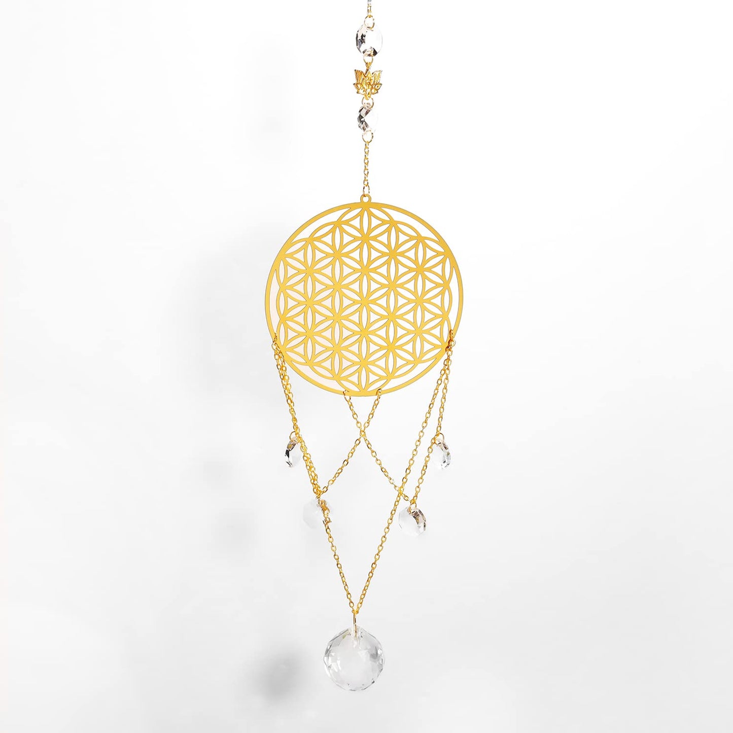 Ascending Chi Flower of Life Crystal Suncatcher, Sacred Geometry Wall Decor, Home Office Garden Decorative Hanging Ornament