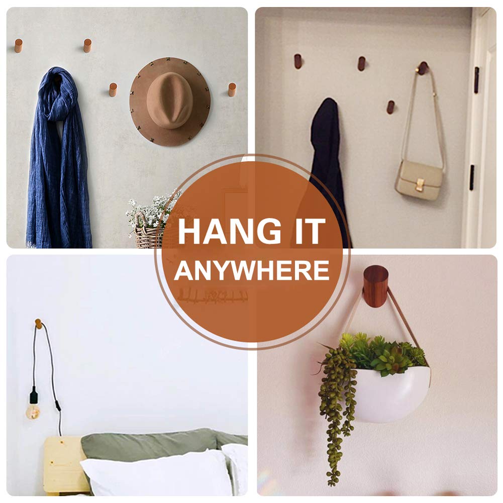 Felidio Wood Wall Hooks, 4 Pack Coat Hooks Mounted Rustic Wooden Heavy Duty Robe Hook Hat Rack | for Hanging Bathroom Towels Clothes Hanger (Beech Wood)