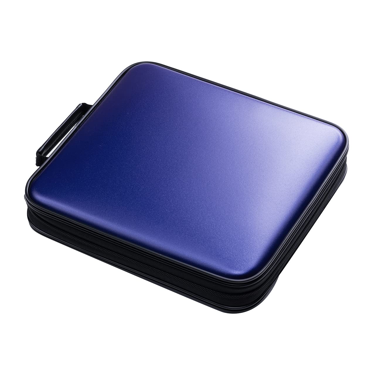 SANWA 160 Capacity CD Case, Portable DVD VCD Storage Box, Zippered EVA Protective Blu-ray Wallet with Handle, CD Sleeves Holder, Large Disc Organizer for Car, Home, Office, Games, Music, Movie, Blue