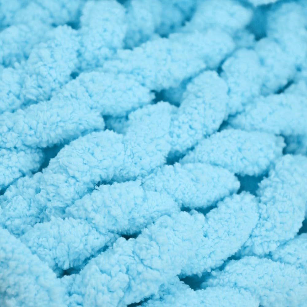 QIFONIX Handmade Chunky Knit Blanket, Cosy Chenille Throw (Blue, Throw (50" x 60"))