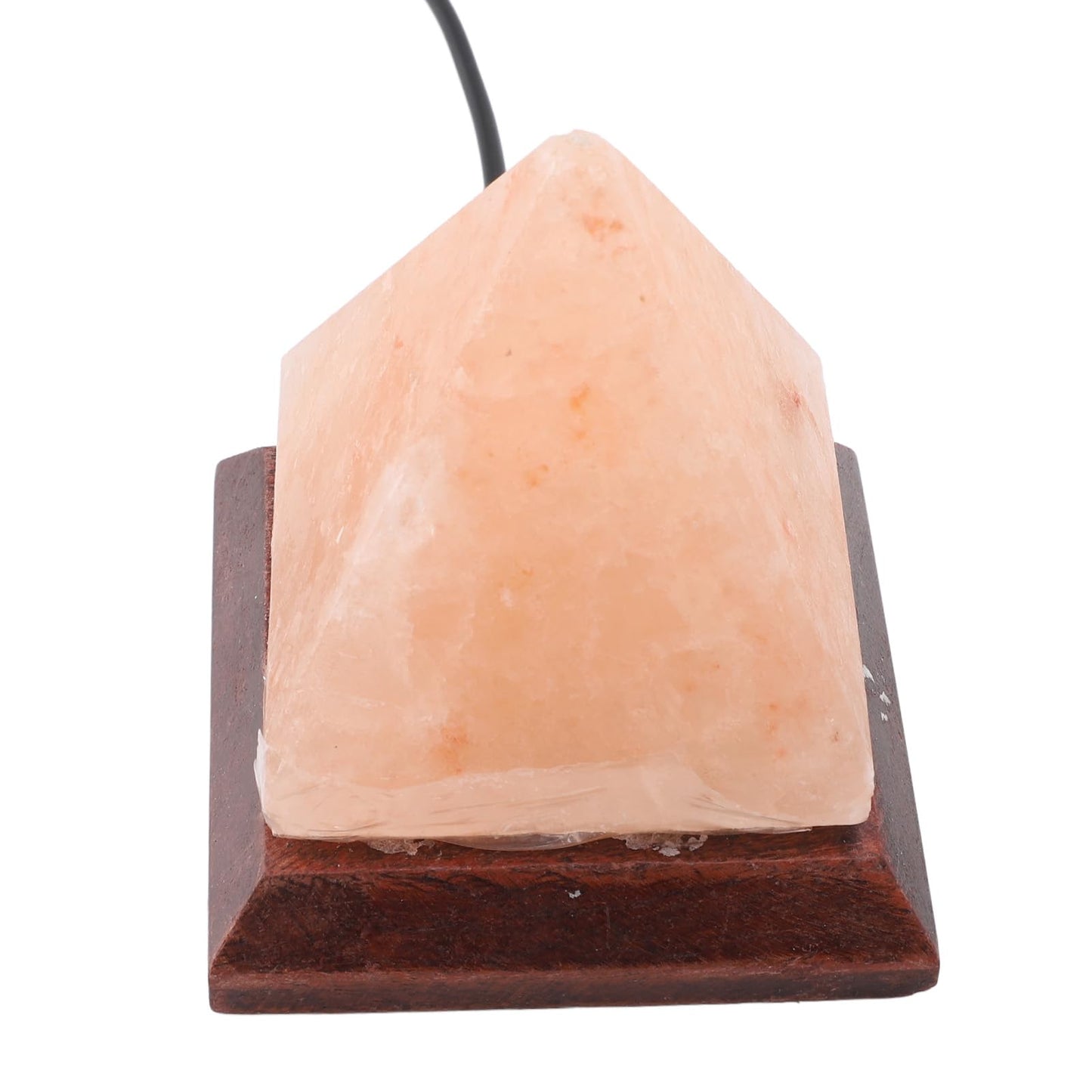 Handcrafted Himalayan Salt Pyramid Lamp with USB RGB Base Wooden Stand Mood Light for Bedroom Office Meditation Space