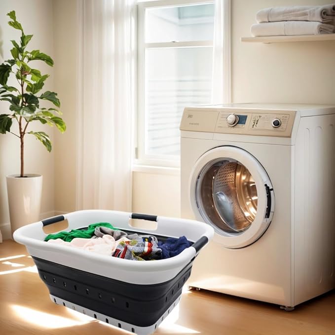 SAMMART 41L Collapsible 3 Handled Plastic Laundry Basket
