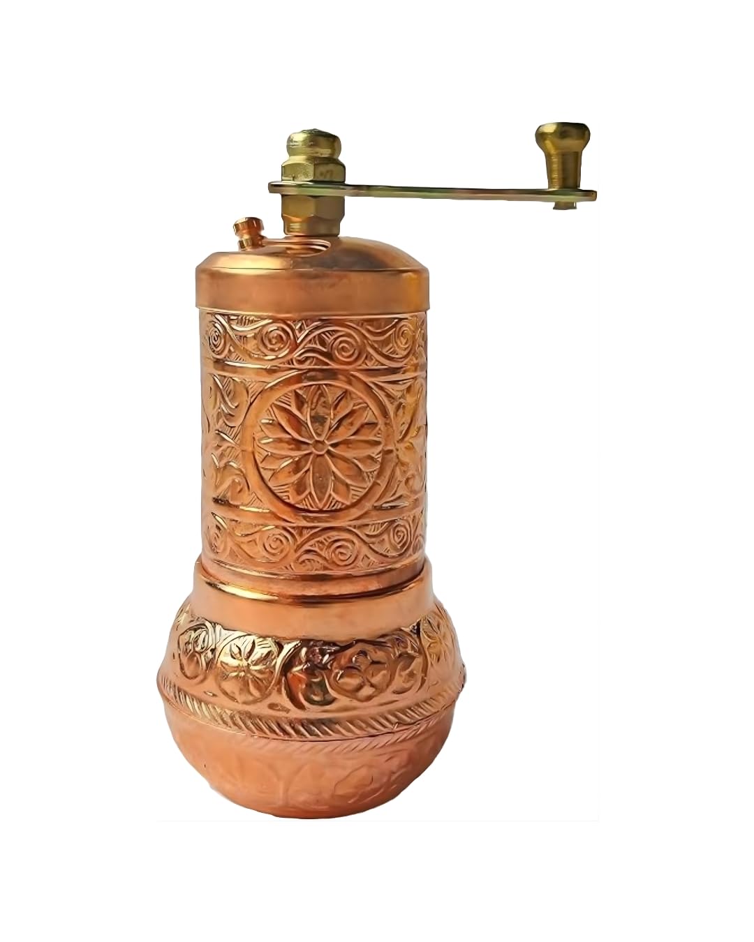Handmade Turkish Brass Pepper Salt Spice Grinder Mill Set - ISO 9001 Certified - 4'' Shiny Copper