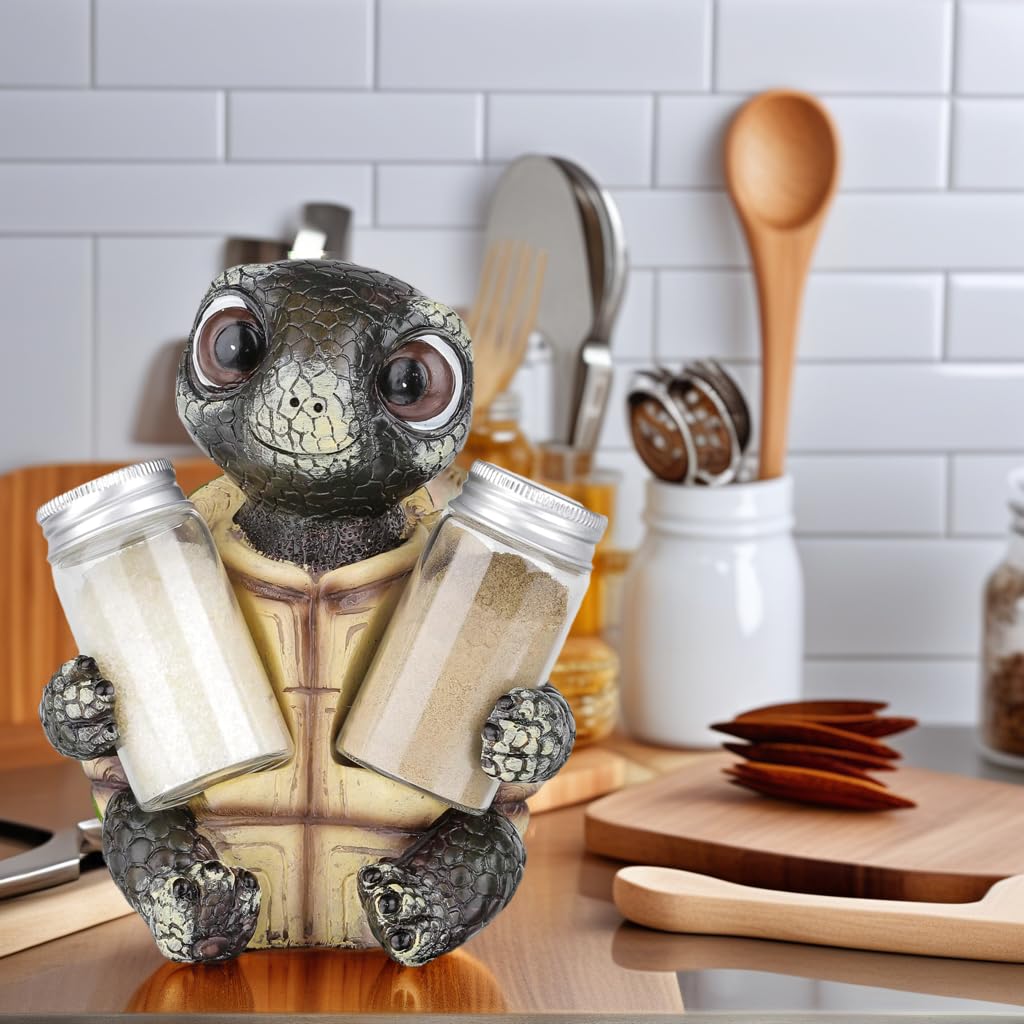 Sea Turtle Salt and Pepper Shaker Holder with Glass Jars