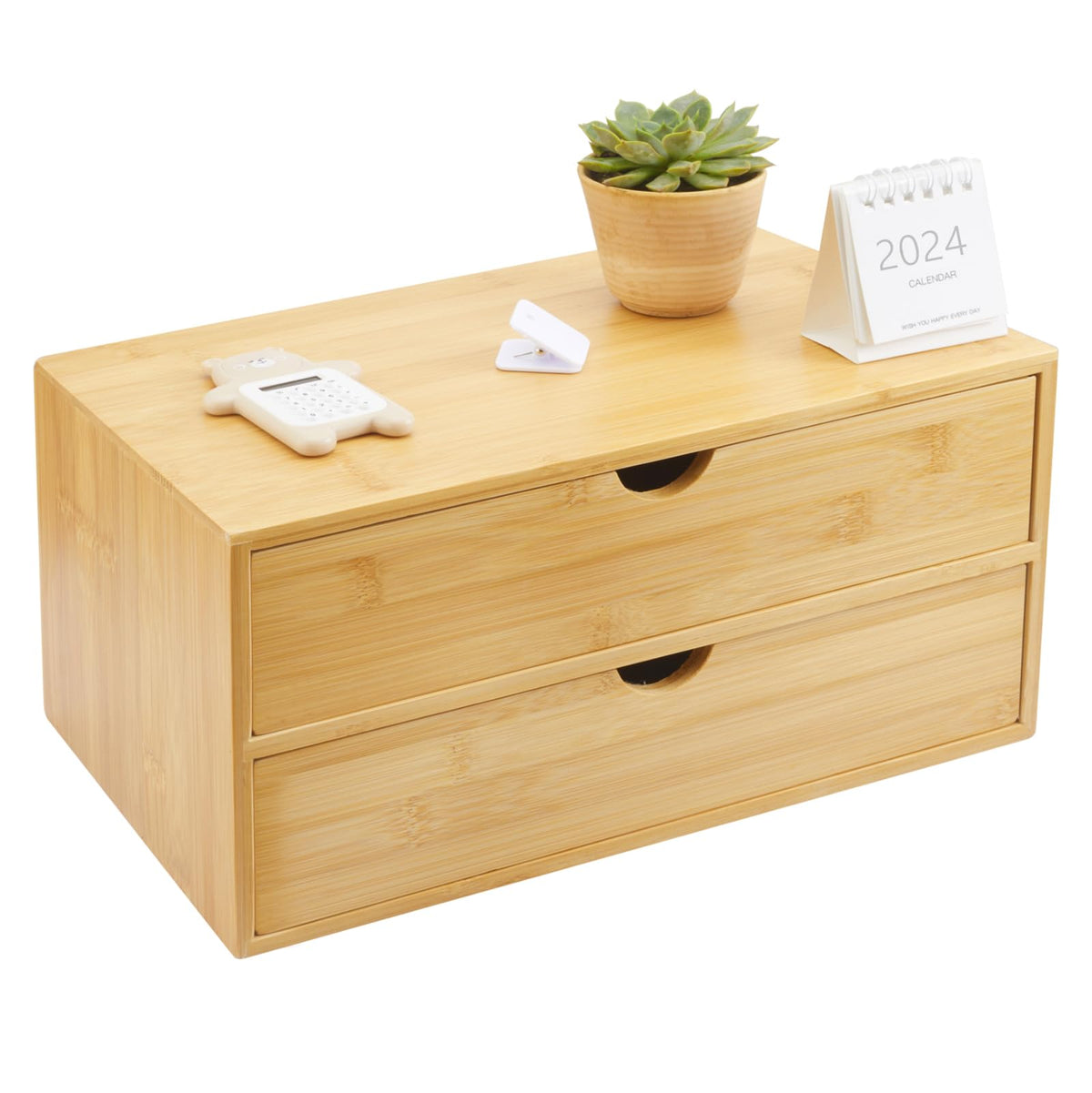 Charmewooden Bamboo Desk Organizer With Drawers Countertop Drawers Counter Storage Box Corner Desk Organizer for Home Office No Assembly Required (2 Drawers)