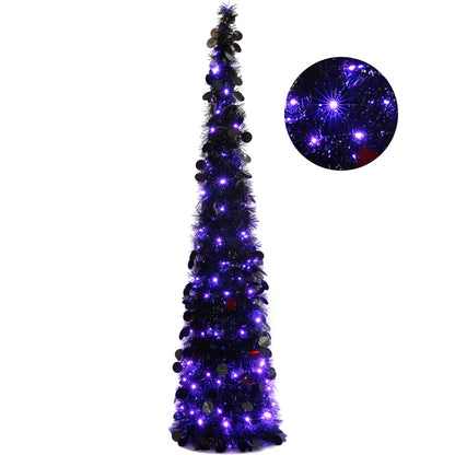 Orgrimmar 5FT Halloween Pop Up Artificial Black Tree with 100 Lights for Halloween and Holiday Home Decor (Black)