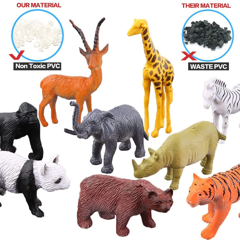 54 Piece Mini Jungle Animals Toys Set,Realistic Wild Animals Figure，Vinyl Pastic Animal Party Favors Toys For Boys Kids Toddlers Forest Small Farm Animals Toys Playset