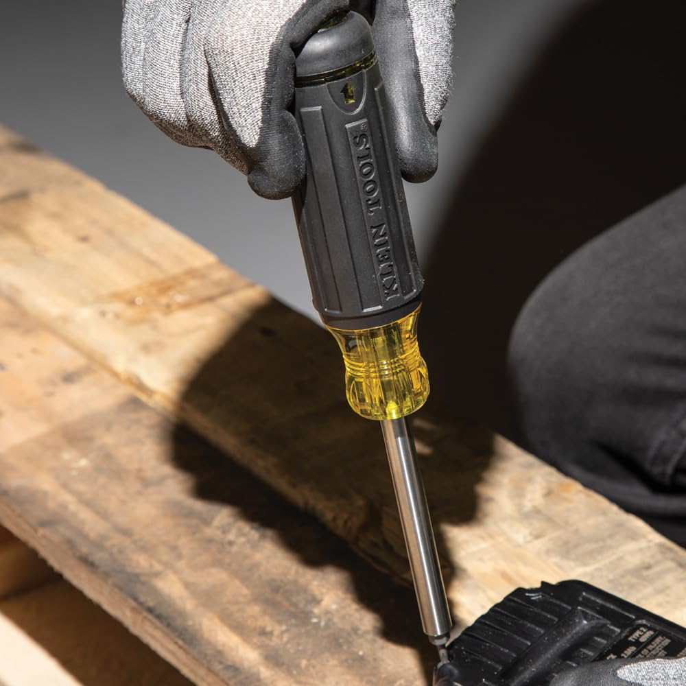 Klein Tools 32307 Multi-bit Tamperproof Screwdriver, 27-in-1 Tool with Torx, Hex, Torq and Spanner Bits with 1/4-Inch Nut Driver, Black/Yellow