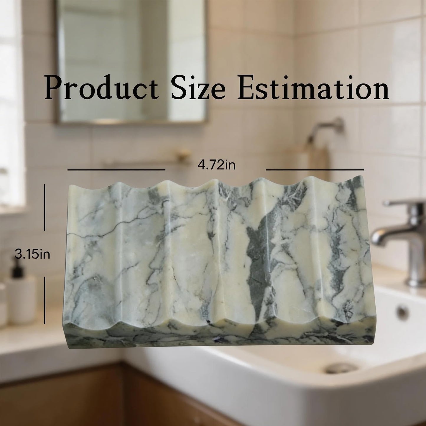 Green Marble Soap Dish, Natural Stone Soap Tray for Shower, Elegant Bar Soap Holder for Bathroom, Kitchen, Countertop, Waterfall Design for Fast Drying