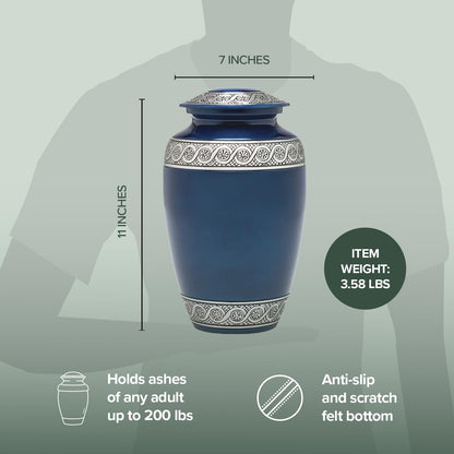 Eternal Harmony Cremation Urn for Human Ashes | Memorial Urn Carefully Handcrafted with Elegant Finishes to Honor and Remember Your Loved One | Adult Urn Large Size with Beautiful Velvet Bag (Blue)