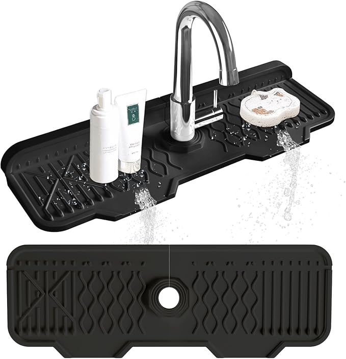 Kitchen Sink Accessories -17" x 6'' Sink Splash Guard, Silicone Sink Mat Splash