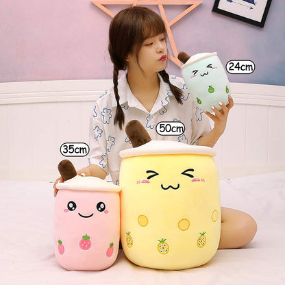 AMOZO Cute Cartoon Boba Milk Tea Soft Plush Doll, Giant Boba Bubble Plushie Stuffed Tea Cup Pillow Gift Toys(Green,35cm)
