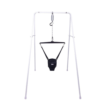 Jolly Jumper Classic (Black) with Stand - Baby Jumper, Indoor Exercise Saddle Seat, Adjustable Height, for Infants up to 28lbs, Your Alternative to Activity Centers and Baby Bouncers