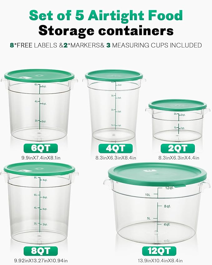 12QT NSF Food Storage Containers: 8 PCS Commercial Clear Round Food Storage