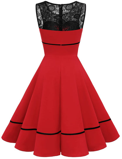 Bbonlinedress Women 1950s Dresses Red Vintage Cocktail Retro Rockabilly Teens Tea Party Christmas Holiday,Red XL