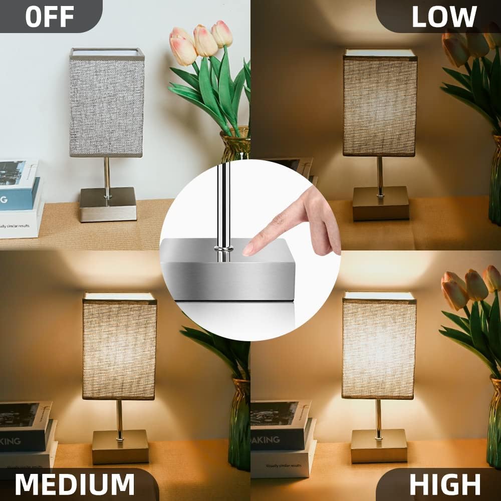 Aomeya Touch Control Table Lamp, 3-Way Dimmable Bedside Lamps Nightstand Lamps with Flaxen Fabric Shade for Bedroom Living Room,LED Bulb Included (Grey-1Pcs) (Grey-1Pcs)