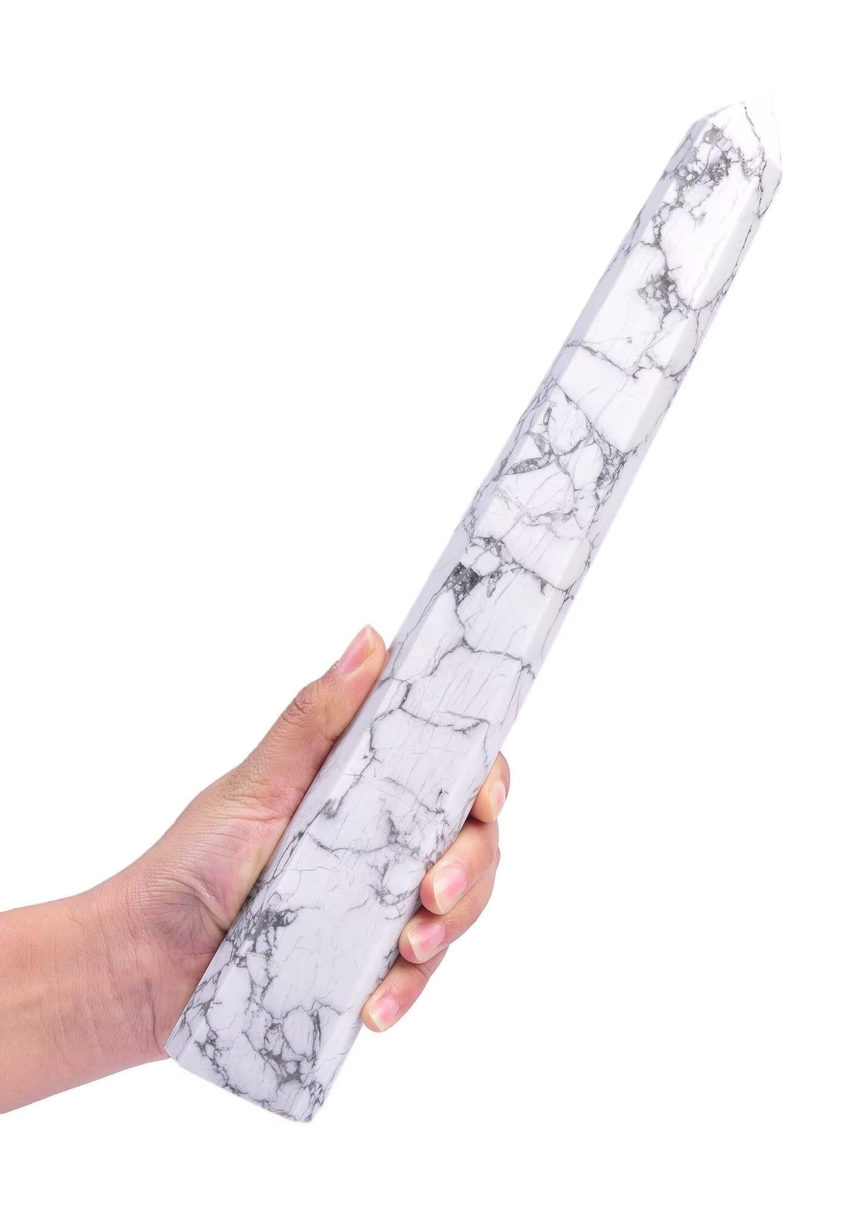 CNYANFEI Natural White Howlite Crystal Wand Tower Large Size Hexagonal Polished Stone 2.2-2.6 Lbs for Healing Meditation Reiki Chakra Balancing Home Decor Unique Handcrafted Gift
