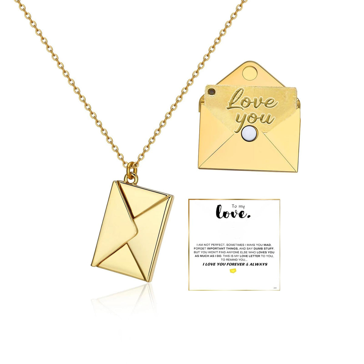 ziella Personalized Envelope Locket Necklace for Women,To My Love-Envelope Love Letter Necklace,Custom Photo Message Jewelry Gift For Girlfriend